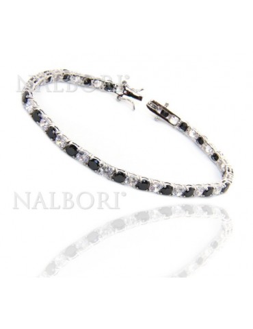 Bracciale per donna in Argento 925 modello Tennis Con Zirconi bianco e nero da 4 mm 17,5 cm a griffe
