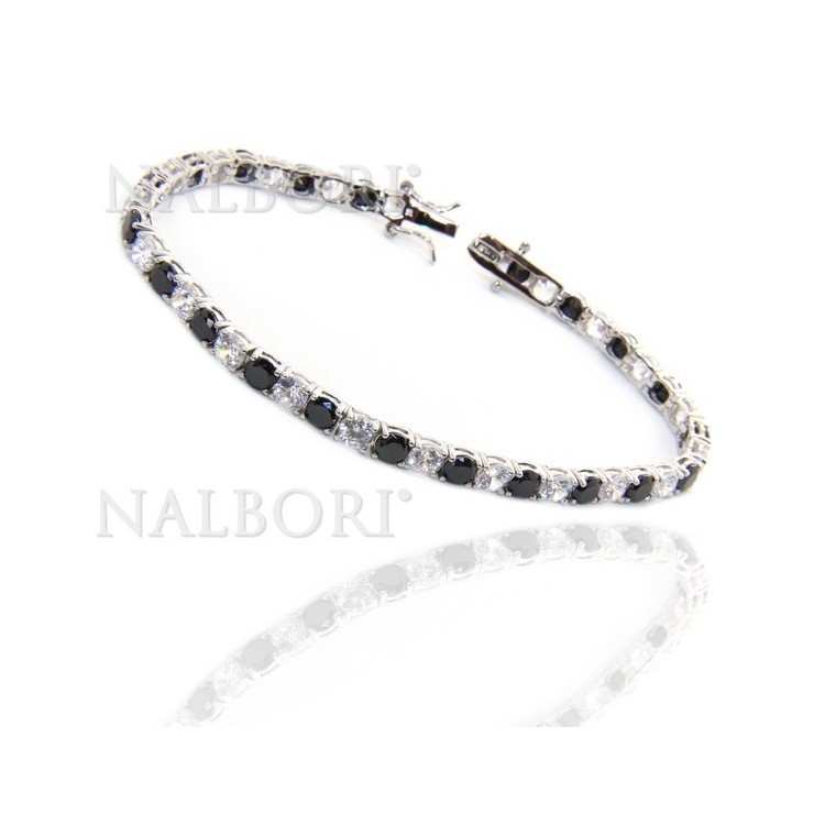 NLB|Bracciale per donna in Argento 925 modello Tennis Con Zirconi bianco e nero da 4 mm 17,5 cm a griffe