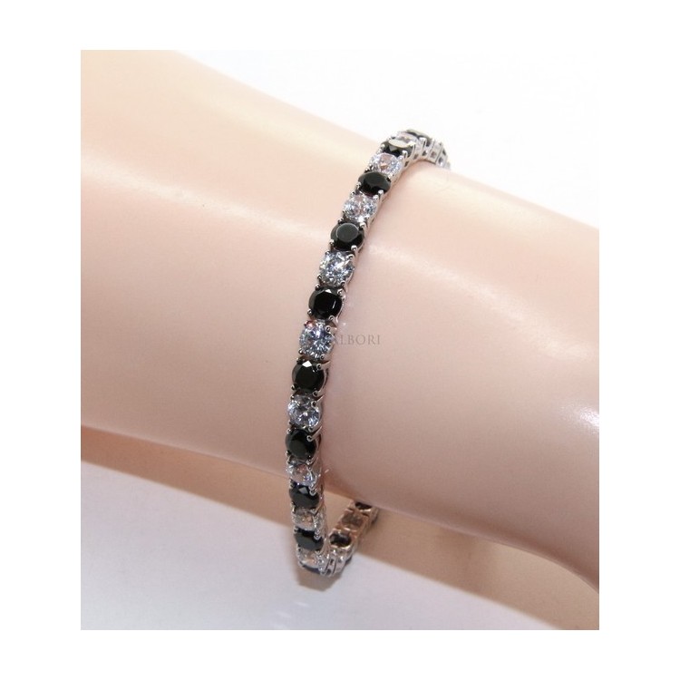NLB|Bracciale per donna in Argento 925 modello Tennis Con Zirconi bianco e nero da 4 mm 17,5 cm a griffe