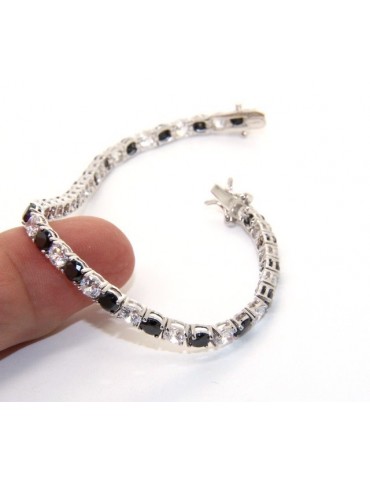 Bracciale per donna in Argento 925 modello Tennis Con Zirconi bianco e nero da 4 mm 17,5 cm a griffe