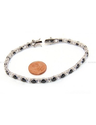 Bracciale per donna in Argento 925 modello Tennis Con Zirconi bianco e nero da 4 mm 17,5 cm a griffe