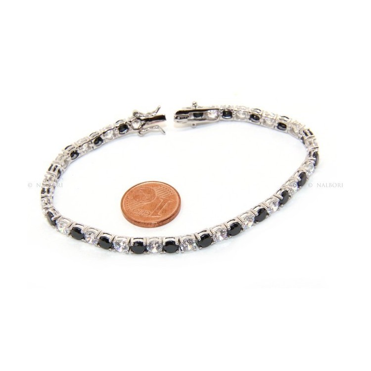 NLB|Woman's bracelet in 925 Sterling Silver Tennis model With black and white 4 mm 17.5 cm cubic zirconia jaws