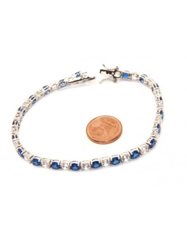 Bracciale per donna in Argento 925 modello Tennis Con Zirconi bianco e blu da 4 mm 17,5 cm a griffe