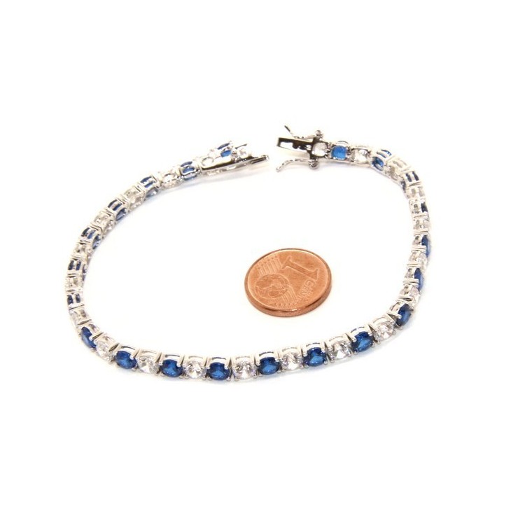 NLB|Bracciale per donna in Argento 925 modello Tennis Con Zirconi bianco e blu da 4 mm 17,5 cm a griffe