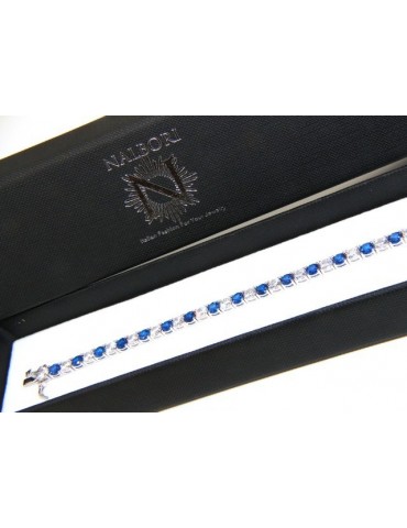 Bracciale per donna in Argento 925 modello Tennis Con Zirconi bianco e blu da 4 mm 17,5 cm a griffe