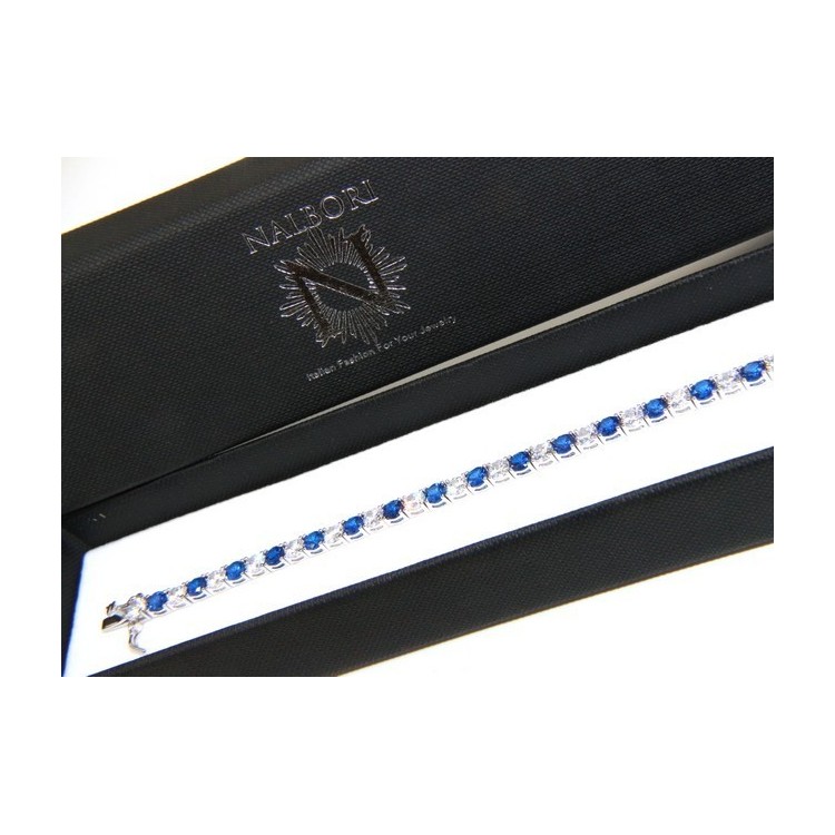 NLB|Bracciale per donna in Argento 925 modello Tennis Con Zirconi bianco e blu da 4 mm 17,5 cm a griffe
