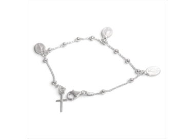NLB|Bracciale rosario uomo o donna in Argento 925 con immagine madonnina 3 ciondoli e croce