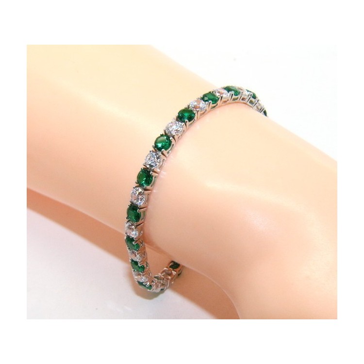 NLB|Bracciale per donna in Argento 925 modello Tennis Con Zirconi bianco e verde da 4 mm 17,5 cm a griffe