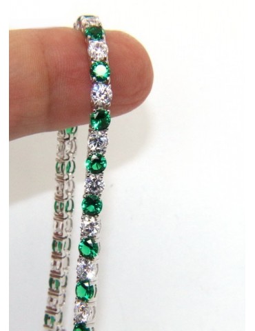 Bracciale per donna in Argento 925 modello Tennis Con Zirconi bianco e verde da 4 mm 17,5 cm a griffe
