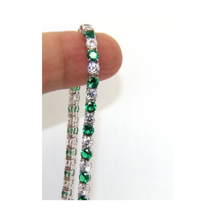 NLB|Bracciale per donna in Argento 925 modello Tennis Con Zirconi bianco e verde da 4 mm 17,5 cm a griffe