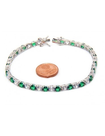 Bracciale per donna in Argento 925 modello Tennis Con Zirconi bianco e verde da 4 mm 17,5 cm a griffe