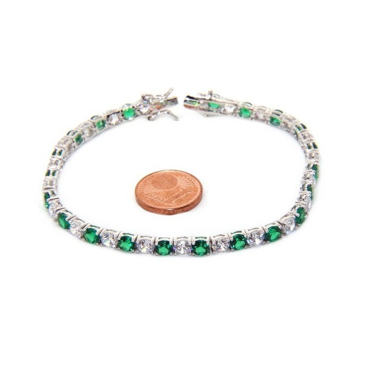 NLB|Bracciale per donna in Argento 925 modello Tennis Con Zirconi bianco e verde da 4 mm 17,5 cm a griffe