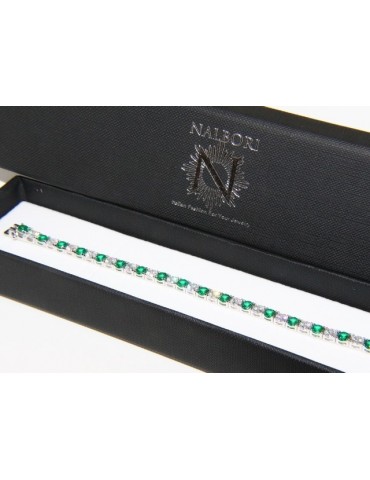 Bracciale per donna in Argento 925 modello Tennis Con Zirconi bianco e verde da 4 mm 17,5 cm a griffe