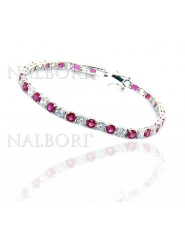 Bracciale per donna in Argento 925 modello Tennis Con Zirconi bianco e rosso da 4 mm 17,5 cm a griffe