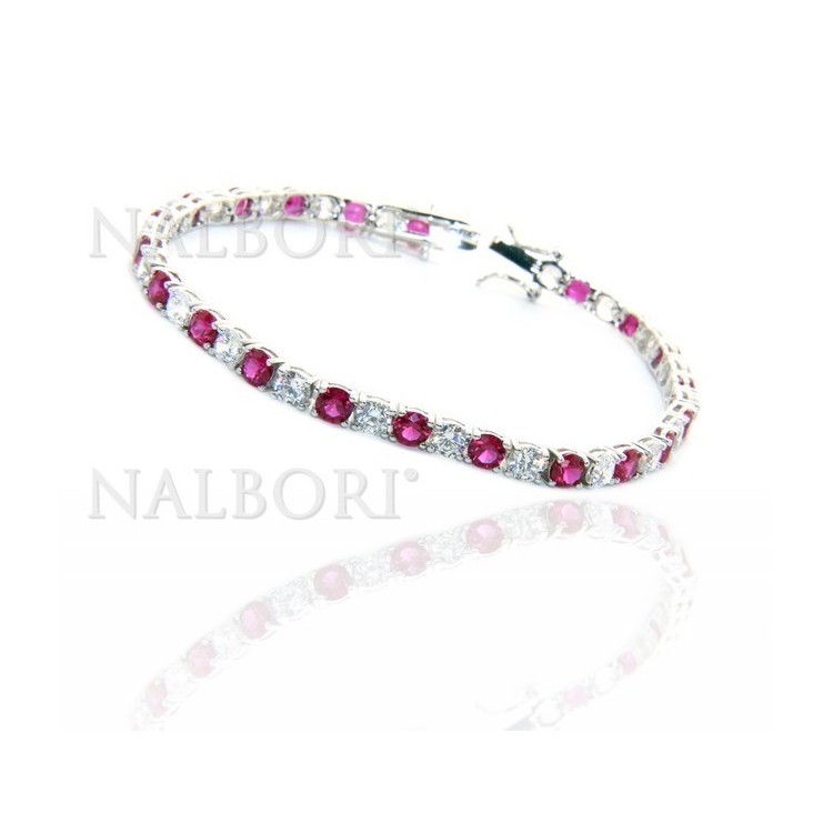 NLB|Bracciale per donna in Argento 925 modello Tennis Con Zirconi bianco e rosso da 4 mm 17,5 cm a griffe