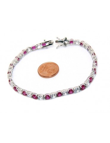 Bracciale per donna in Argento 925 modello Tennis Con Zirconi bianco e rosso da 4 mm 17,5 cm a griffe