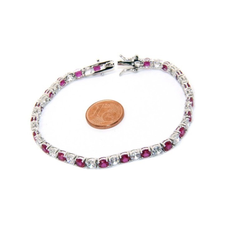 NLB|Bracciale per donna in Argento 925 modello Tennis Con Zirconi bianco e rosso da 4 mm 17,5 cm a griffe