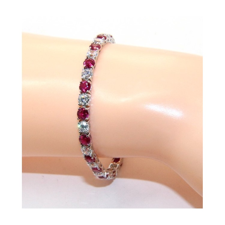 NLB|Bracciale per donna in Argento 925 modello Tennis Con Zirconi bianco e rosso da 4 mm 17,5 cm a griffe