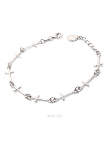 Bracciale serie di croci rosario per uomo o donna in Argento 925 ciondolo della madonna miracolosa . Mis 16,50 - 19,50 cm