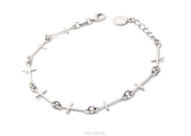 NLB|Bracciale serie di croci rosario per uomo o donna in Argento 925 ciondolo della madonna miracolosa . Mis 16,50 - 19,50 cm