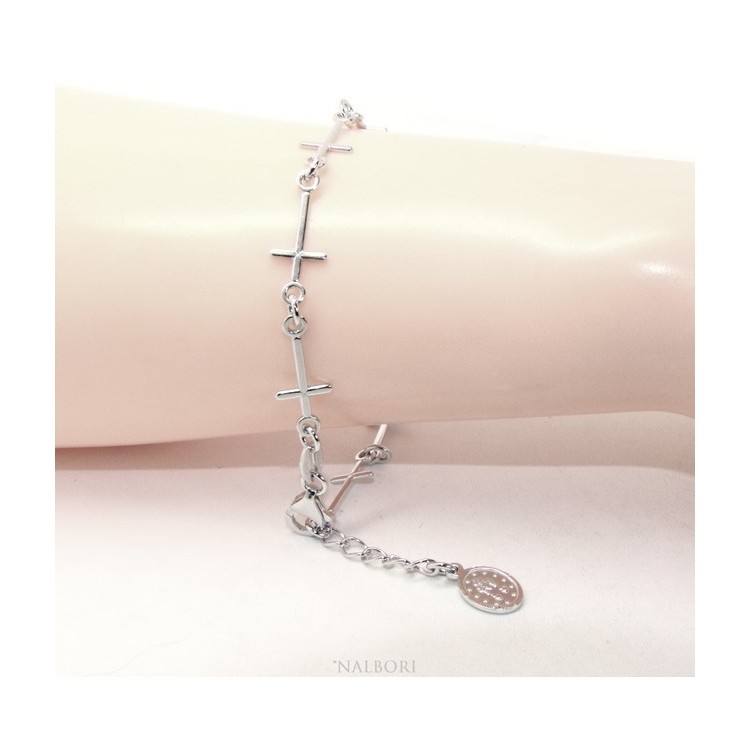 NLB|Bracciale serie di croci rosario per uomo o donna in Argento 925 ciondolo della madonna miracolosa . Mis 16,50 - 19,50 cm