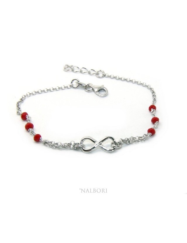 Bracciale uomo donna Argento 925 lavorazione a rosario cristallo rosso con 1 elemento infinito 17,50-19,50 cm Bracciale uomo donna Argento 925 lavorazione a rosario cristallo rosso con 1 elemento infinito 17,50-19,50 cm