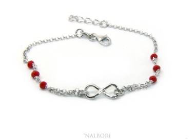 NLB|Bracelet man woman Silver 925 rosary working red crystal with 1 infinite element 17,50-19,50 cm