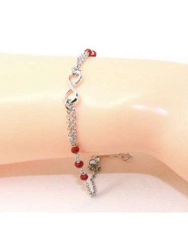 Bracciale uomo donna Argento 925 lavorazione a rosario cristallo rosso con 1 elemento infinito 17,50-19,50 cm