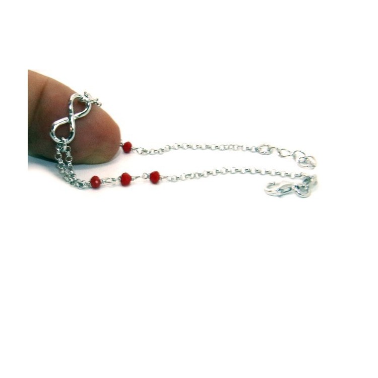 NLB|Bracelet man woman Silver 925 rosary working red crystal with 1 infinite element 17,50-19,50 cm