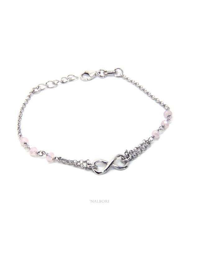 Bracciale uomo donna Argento 925 lavorazione a rosario cristallo rosa chiaro con 1 elemento infinito 15,00 -17,50 cm Bracciale uomo donna Argento 925 lavorazione a rosario cristallo rosa chiaro con 1 elemento infinito 15,00 -17,50 cm