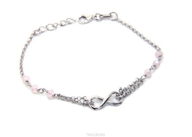 NLB|Bracelet man woman Silver 925 rosary crystal pink light with 1 infinite element 15.00 -17.50 cm