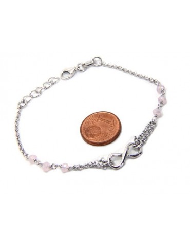 Bracciale uomo donna Argento 925 lavorazione a rosario cristallo rosa chiaro con 1 elemento infinito 15,00 -17,50 cm