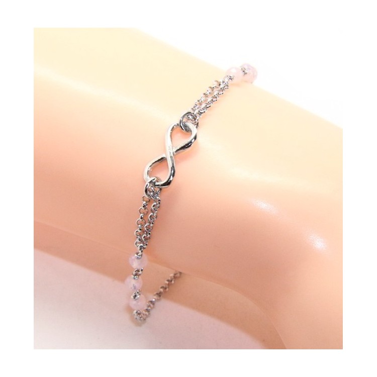 NLB|Bracelet man woman Silver 925 rosary crystal pink light with 1 infinite element 15.00 -17.50 cm