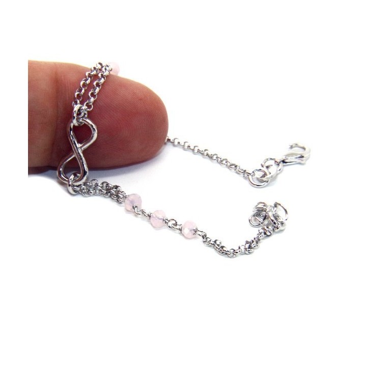 NLB|Bracciale uomo donna Argento 925 lavorazione a rosario cristallo rosa chiaro con 1 elemento infinito 15,00 -17,50 cm