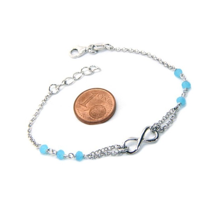 NLB|Bracelet man woman Silver 925 rosary crystal light blue with 1 infinite element 15.00 -17.50 cm