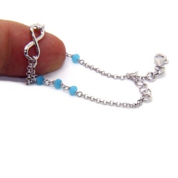 NLB|Bracciale uomo donna Argento 925 lavorazione a rosario cristallo celeste con 1 elemento infinito 15,00 -17,50 cm