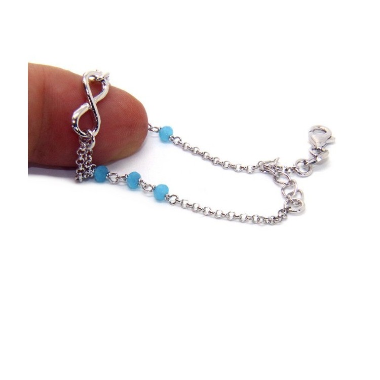 NLB|Bracelet man woman Silver 925 rosary crystal light blue with 1 infinite element 15.00 -17.50 cm