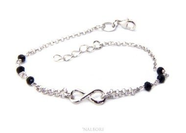 NLB|Bracelet man woman Silver 925 rosary working black crystal with 1 infinite element 17,50-19,50 cm