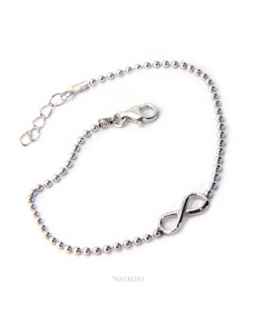 Bracelet man woman 925 Sterling Silver 2 mm ball chain and 1 infinite element 17.50-20.50 cm