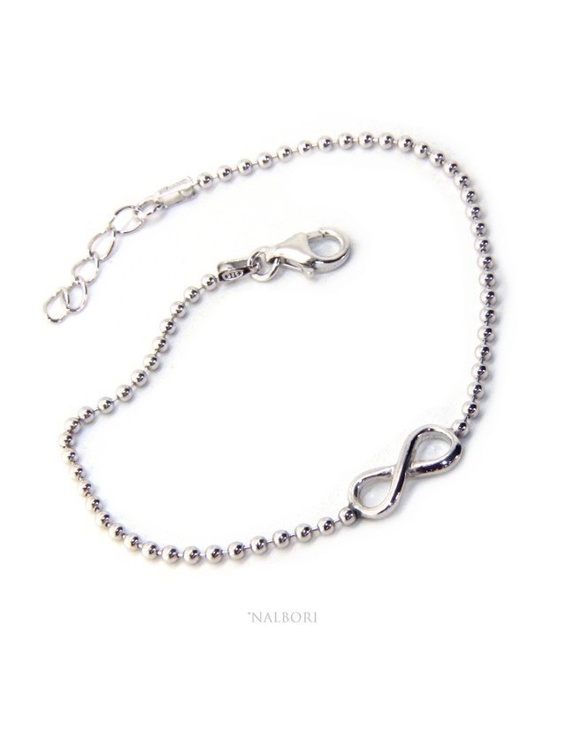 Bracciale uomo donna Argento 925 catena a palline da 2 mm e 1 elemento infinito 17,50-20,50 cm Bracciale uomo donna Argento 925 catena a palline da 2 mm e 1 elemento infinito 17,50-20,50 cm