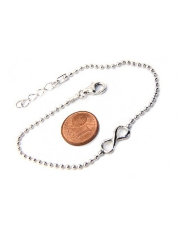 Bracciale uomo donna Argento 925 catena a palline da 2 mm e 1 elemento infinito 17,50-20,50 cm