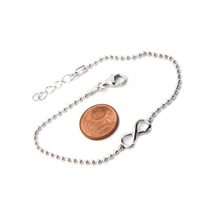 NLB|Bracelet man woman 925 Sterling Silver 2 mm ball chain and 1 infinite element 17.50-20.50 cm