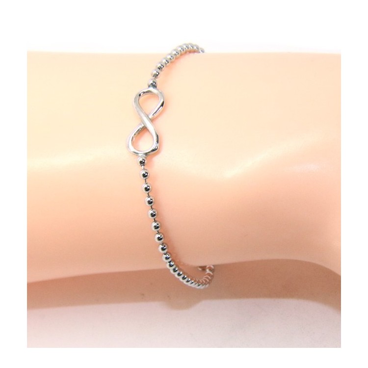 NLB|Bracciale uomo donna Argento 925 catena a palline da 2 mm e 1 elemento infinito 17,50-20,50 cm