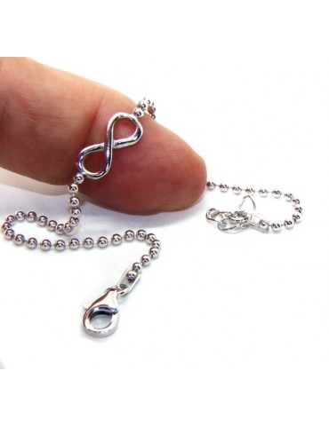 Bracciale uomo donna Argento 925 catena a palline da 2 mm e 1 elemento infinito 17,50-20,50 cm