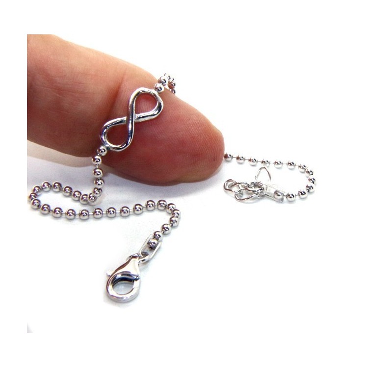 NLB|Bracelet man woman 925 Sterling Silver 2 mm ball chain and 1 infinite element 17.50-20.50 cm