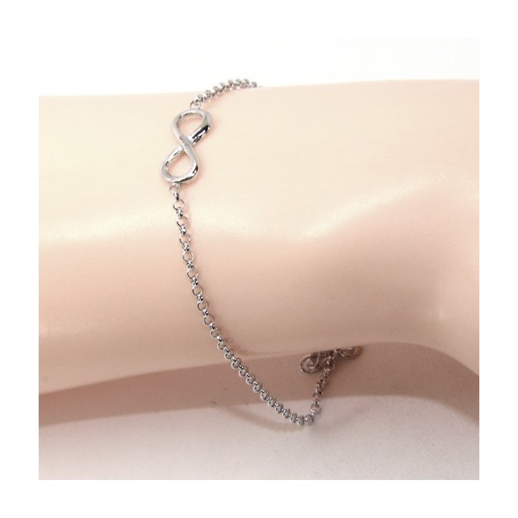 NLB|Bracciale uomo donna Argento 925 catena a rolo' circa da 2 mm e 1 elemento infinito 17,50-20,00 cm