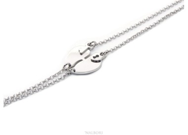 NLB|Double bracelet HE and LEI man woman in Sterling Silver broken heart big to break key padlock