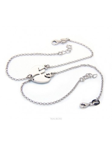 Bracciale doppio LUI e LEI uomo donna in Argento 925 cuore spezzato grande da spezzare lucchetto chiave