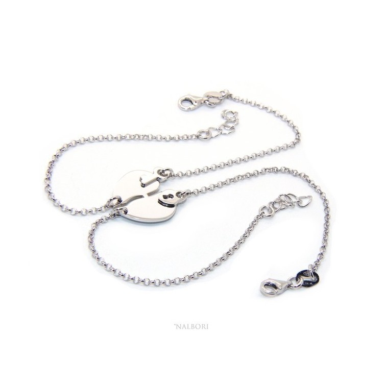 NLB|Double bracelet HE and LEI man woman in Sterling Silver broken heart big to break key padlock