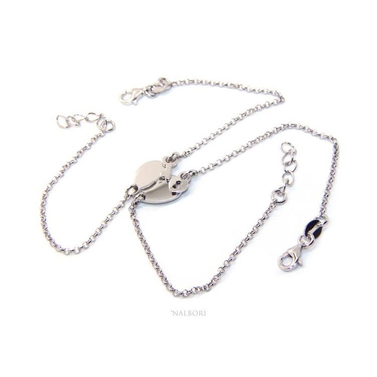 NLB|Double bracelet HE and LEI man woman in Sterling Silver broken heart small to break key padlock